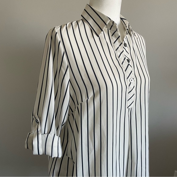 RARE Daorae Striped Tunic Top, Lightweight, Ling Sleeve, Roll up Tabs, Pockets - Picture 3 of 15